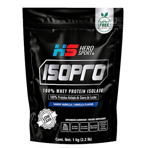 Proteínas, Hero Sport Whey Protein Isolate Sabor Vainilla 1kg. 100% Proteína Aislada de Suero de Leche Isopro . 26g de Proteína por Porción, 33 Porciones por envase,...