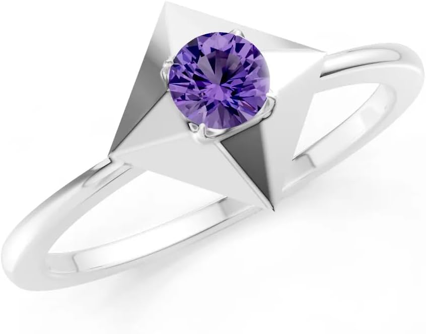 PEORA Round Cut Amethyst Stackable Band Available in Solid 10K, 14K or 18K Ring – White, Yellow or Rose Gold