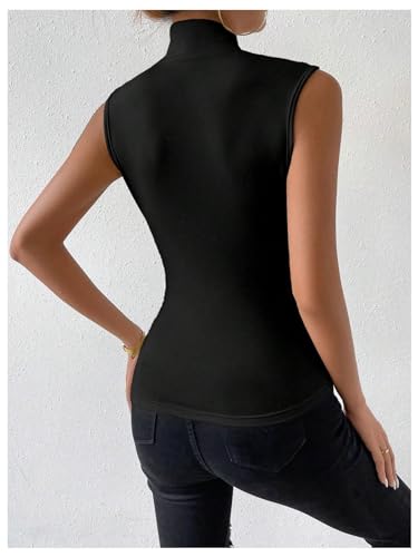 SweatyRocks Women's Ruched Wrap Mock Neck Tank Tops Casual Sleeveless Solid Slim Fit Tank Top2