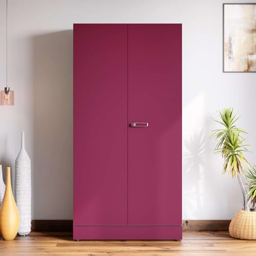 Image of Interio by Godrej Almirah Auraline Men Premium 2-Door Steel Almirah, Cupboard for Clothes (Textured Berry), 1-Year Warranty, 2 Shelves, 1 Locker, 2 Drawers