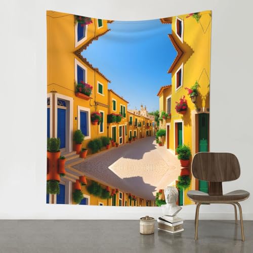 Tapisserie murale grand format imprimée haute définition avec ruelle et maisons du sud