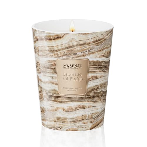 M&SENSE Candela Profumata Grandi 400g Crema Calda Caffè, 75H Dura, Cera di Soia Non Tossico Aromaterapia Candele, Marmo Design Vetro Room Decor, Regalo di Lusso per Donne/Compleanni/Natale