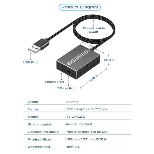 Image of MICROWARE USB Audio Extractor Converter USB to Optical Spdif Toslink & 3.5mm Audio Adapter Converter for TV, PS5, PS4, PC, Laptop,Smartphone to Sound Box Amplifier or Home Theater