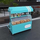Mobiler blauer Eisen-Händlerwagen mit Baldachin, 140 cm, Outdoor-Präsentationsständer für Street Food-Märkte und Veranstaltungen, vielseitiger kommerzieller Lebensmittelhändlerwagen