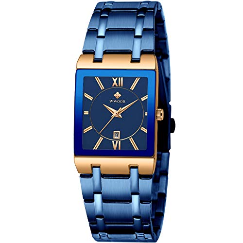 Relojes cuadrados para hombres y mujeres, reloj cuadrado de acero inoxidable para hombre, con fecha, impermeable, analógico, de cuarzo, a la moda, casual, para negocios, reloj de pulsera, oro rosa y