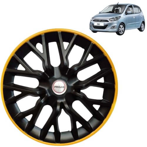 Image of Prigan Hyundai i10 Black Yellow Wheel Cover 13 inch, for Hyundai i10 (Set of 4 Pcs) (Press Fitting) Model- Gtline-BY-13