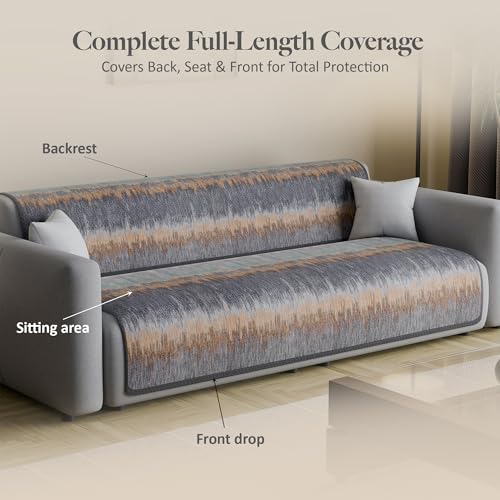 Image of Kuber Industries Net Cotton 3 Seater Long Seat Sofa Cover Set for Dust Protecter | Couch Cover for Living Room, Home | Paradise 1437 - Grey & Brown