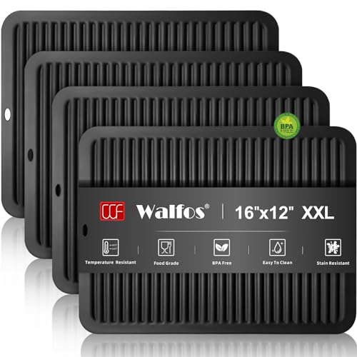 Walfos XXL Silicone Trivet 16x12 Inch, Trivets for Hot Pots and Pans, Heat Resistant Pot Holders Hot Pads for Kitchen Quartz Countertops, Hot Dishes, 4 Pack