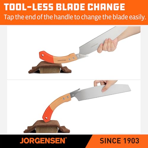 Image of JORGENSEN Japanese Pull Saw Kataba, 10-3 /8 Inch with Curved Handle, Premium SK5 Blade, 14 TPI, Woodworking Hand Saw for Hardwood & Softwood, Wood Trim