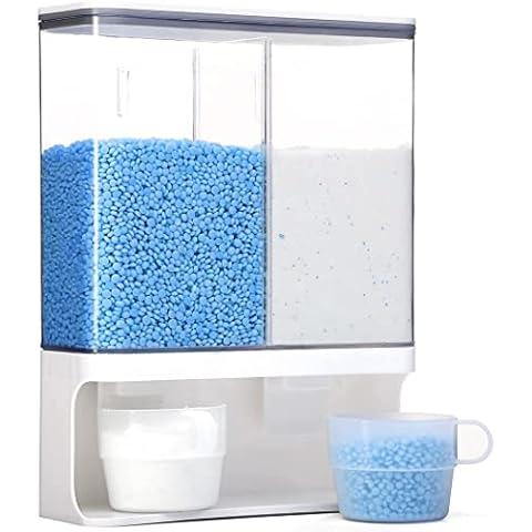 Lekesky Laundry Scent Booster Dispenser, Wall-Mounted Washing Powder Storage Container, Laundry Basket with 2 Cup, Laundry Room Accessories Suitable for Scent Booster Beads/Small Solid Grain (3000ml) Cover