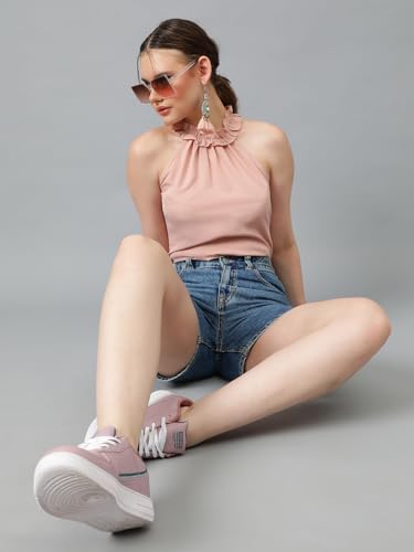 Image of KOTTY Women's Casual Sleeveless Solid Pink Top