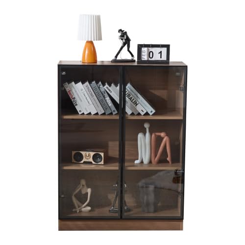 Witryna LED orzech 80x32x106 cm, szklane drzwi aluminiowe, 3 półki