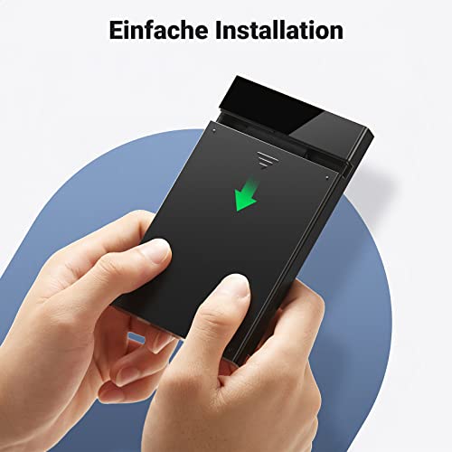 UGREEN Festplattengehäuse 2,5 Zoll Externes Gehäuse für 2.5 Zoll SSD und HDD, UASP unterstützt, werkzeugfreie Montage, USB C 3.2 Gen 2 auf SATA III bis zu 6 Gbps SATA Gehäuse mit USB C 3.1 Kabel