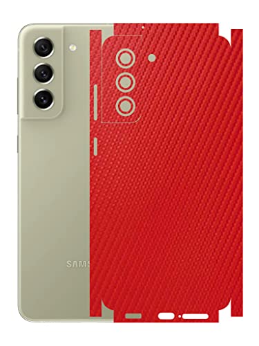 Image of AtOdds - Samsung Galaxy S21 FE Mobile Back Skin Rear Screen Guard Protector Film Wrap with Camera Protector (Coverage - Back+Camera+Sides) (Red CarbonFibre)