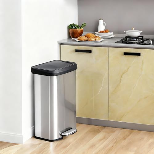 Image of DUMOS 21 Gallon /80 Liter Kitchen Trash Can with Lid, Stainless Steel Garbage Can with Soft-Close Lid & Foot Pedal, Large Step-on Waste Bins Trash and Recycle Bin Combo for Home Office