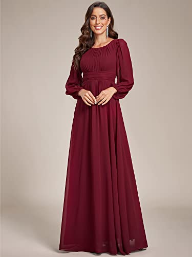 Ever-Pretty Women's Crewneck Long Lantern Sleeves Floor Length A-Line Pleated Chiffon Formal Dress 0106B4