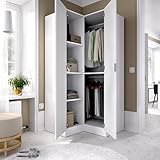 Guardaroba 2 Ante Elgon, Mobile angolare per Camera da Letto, Armadio Appendiabiti ad Angolo, 91x93h184 cm, Bianco