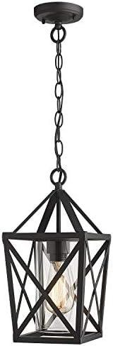 Zeyu Outdoor Pendant Lights for Porch, Exterior Hanging Lantern in Black Finish with Clear Glass, ZD18-H BK