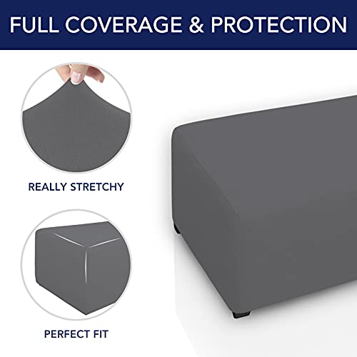 Image of PureFit Stretch Rectangle Ottoman Cover Footstool Cover, Gray | Fleece Large Ottoman Slipcovers Soft Form Fit Rectangle Slipcover for Folding Storage with Nonslip Elastic Bottom