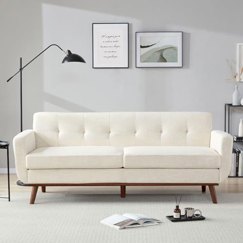 Image of Kingfun 77.2 inch W Loveseat Sofa, Mid Century Modern Decor Love Seat Couches for Living Room, Button Tufted Upholstered Furniture, Solid & Easy to Install Small Couch for Bedroom Office Apartment, Beige
