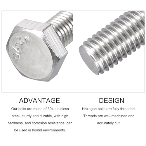 Image of METALLIXITY Hex Bolts (M10-1.5x50mm) 10Pcs, 304 Stainless Steel Coarse Fully Threaded Hex Head Screw Bolt Machine Screws - for Furniture Repair, Silver