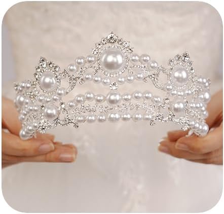 JWICOS Wedding Tiara for Bride Pearl Tiaras and Crowns for Women Rhinestone Birthday Crown for Girls Pearl Hair Accessories for Christmas Halloween Pageant Prom