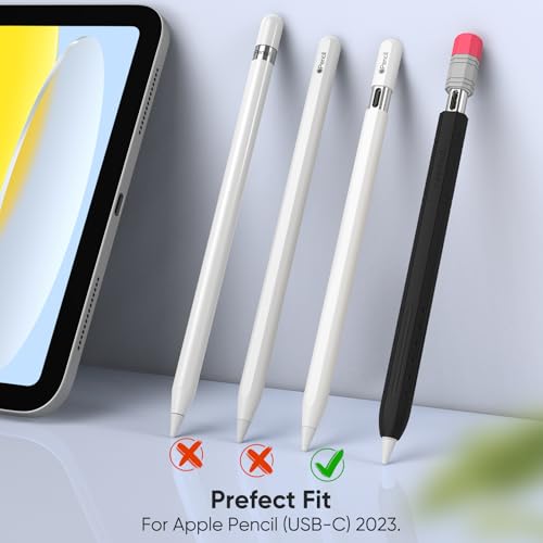 Image of Fintie Silicone Sleeve for Apple Pencil (USB-C), Light Pen Skin Case Cover Soft Protective Anti-Slip Pencil Grip Holder, Supports Magnetic Attachment, Black