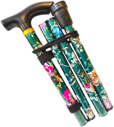 Walking Stick Easy Adjustable Height Folding Extendable Walking Cane Walking Aid Mobility Aid Collapsible Walking Stick Lightweight Flexible And Durable Walking Stick HTUK® (Green Flower)