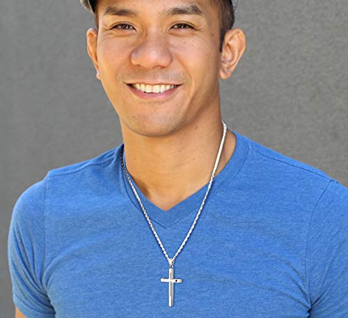 US Jewels Men's XL 925 Sterling Silver 2in Double Christian Cross Pendant Necklace, 22in to 26in2