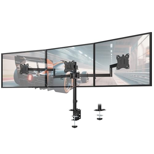 Monitor Halterung 3 Monitore 13'–27', VESA 75/100, je 10kg Tragkraft, Höhenverstellbar, Ergonomisch für Homeoffice & Gaming, Bildschirmhalterung mit Klemme
