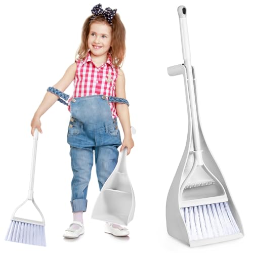 TOPBATHY Mini Balai Et Pelle À Poussière pour Enfants Ensemble Compact Autostable avec Pelle À Dents Balayette Et pour Cuisine Bureau Et Voiture...