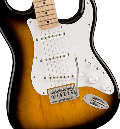 Image of Fender Squier Sonic Stratocaster - 2-Color Sunburst Bundle with Fender Mustang Micro Headphone Amp, Cable, Strap, Picks, and Austin Bazaar Guitar DVD
