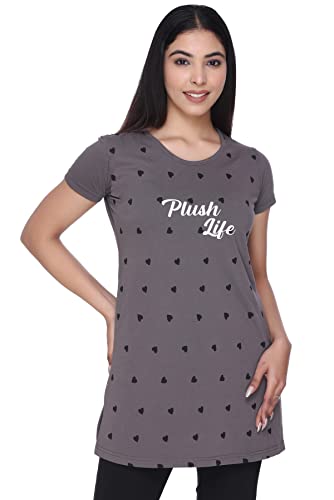 Image of Plush Women's Long Printed Cotton Round Neck Half Sleeve T-Shirt /Tshirts (DPL-PT-001)