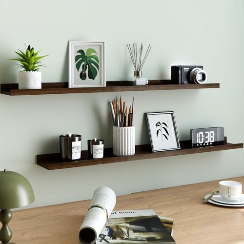 Image of Walnut Floating Shelves for Wall Decor, 36 in Shelf with Lip, 2 Set