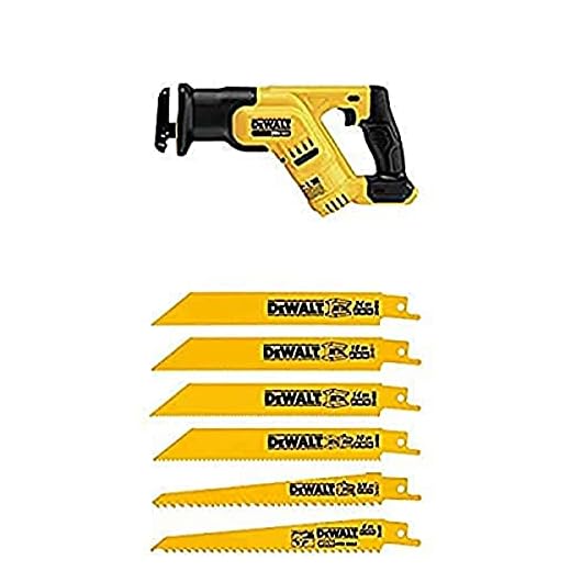 DEWALT DCS387B 20-volt MAX Compact Reciprocating Saw with Tool w/ DW4856 Metal/Woodcutting Reciprocating Saw Blade Set, 6-Piece