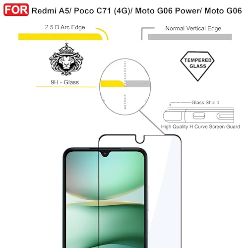 Image of CEDO Tempered Glass for Redmi A5 / Poco C71 (4G) / Moto G06 Power /Moto G06 | Screen Protector Full HD Quality Tempered Glass Anti-Scratch Edge to Edge Coverage with Easy Installation Kit (Black)