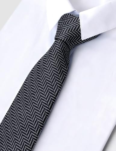 Image of Barry.Wang Skinny Ties for Men Wool Blend Herringbone Necktie with Tie Clip | Tie and Tie Clip Set, Cashmere Wool Stripe, 2.76 x 63 Inches, Extra Long Slim, Wedding Work Party Classic
