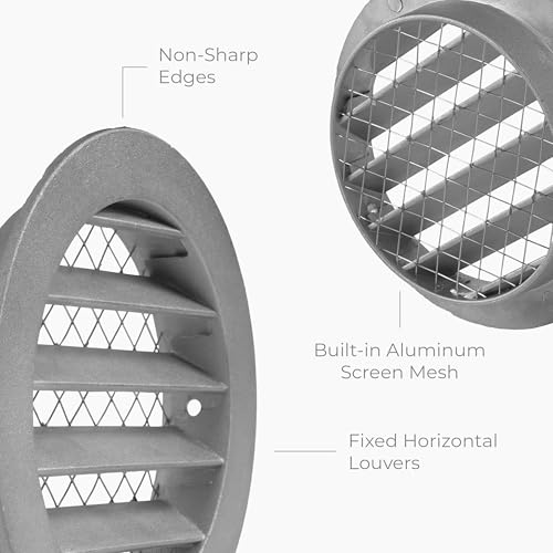HVAC OV 8 Inch Aluminum Soffit Vent Cover - Round Industrial Air Vent Louver for Wall, House, Garage - Wire Screen Mesh Crawlspace Louver Grille - Register Exhaust, Intake Gable Grill by HVAC OV - Image 5