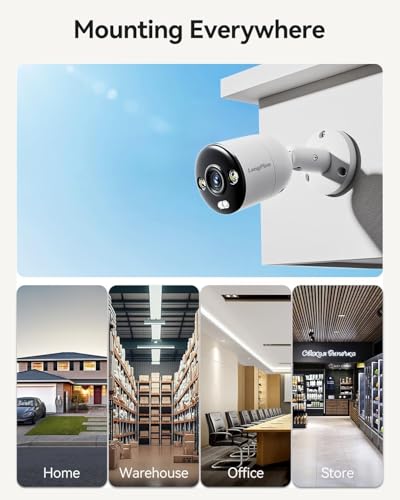 Image of LongPlus 4K-UHD 8MP Poe Security Camera, Work with NVR, Wired Bullet Camera, Color Night Vision, LED Spotlights, Strobe Light Alarm, 132 FOV, Two-Way Audio, AI Motion Detection