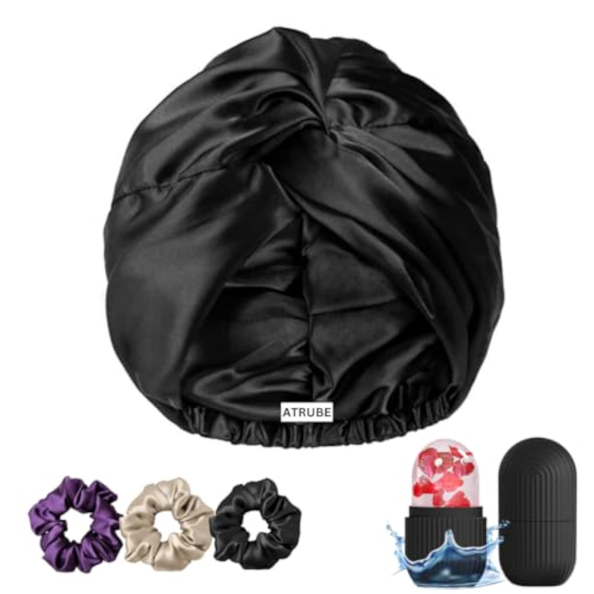Silk Satin Reversible Sleep Cap with Adjustable Tie Band