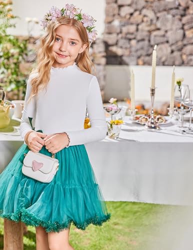 Arshiner Girls Lettuce Trim Mock Neck Long Sleeve Shirts Ribbed Knit Slim Fit Base Layer Tops Tees3