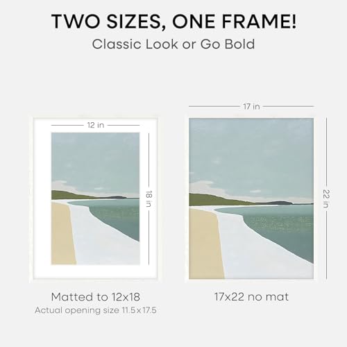 Image of Homeforia 17x22 White Picture Frame, High End Oak 17x22 White Wooden Poster Frames with Mat 12x18 for Print, 17 x 22 Wood Frame Matted to 12 x 18 Photo, 22x17 Frame, Tempered Glass, Wall Kit, Set of 1
