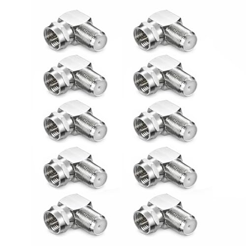 PerfectHD 10x SAT F-Winkeladapter 90° – F-Stecker auf F-Buchse – Antennenadapter für TV, Receiver, SAT-Dose, LNB – Vollmetall, 75 Ohm, kompakt, korrosionsbeständig, 10 Stück