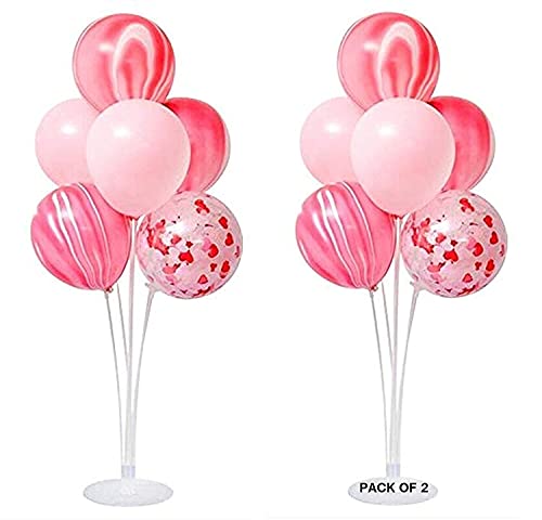 Image of Partycat Balloon Stand Kit (Pack of 2) - Clear Table Balloon Holders with 14 Sticks, 14 Cups, and 2 Bases, Reusable Decoration for Birthdays, Weddings, Anniversaries, Party Centerpieces, Table Display