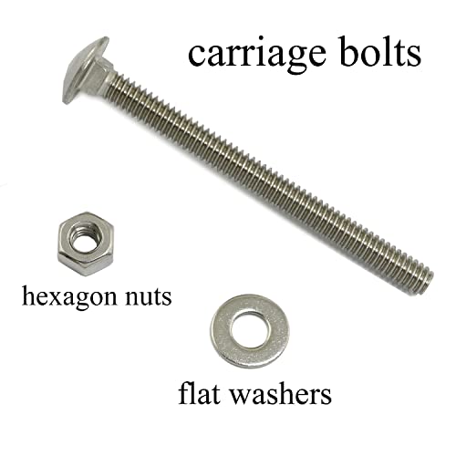 Image of Carriage Bolt Pro Bamboo Kitchen 10PCS 1 /4-20x3Inch Stainless Steel Carriage Screw Hex Nut and Flat Washer Kits