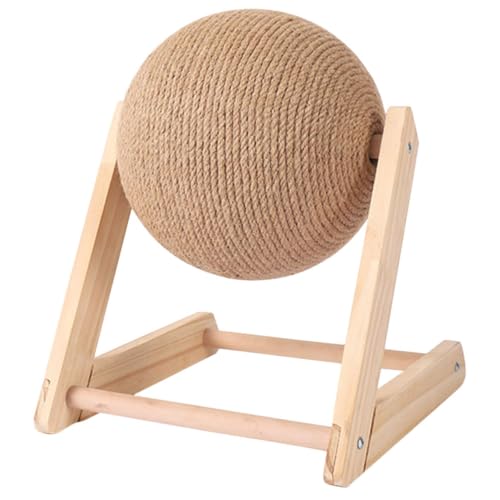 Rascador de suelo para gatos BCOATH con bola triangular grande de sisal natural y madera estable 2