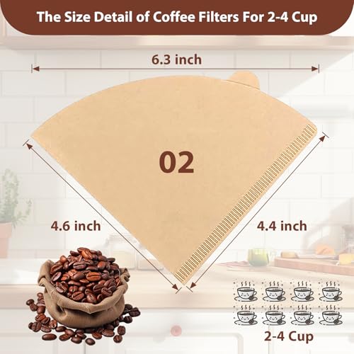 Image of 200 Count Coffee Filters V-60, Disposable Cone Coffee Filters 2-4 Cup, Unbleached Natural Paper Size 02 Paper Filters for Pour Over and Drip Coffee Maker