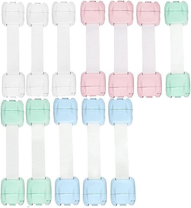 12 Pack Cabinet Locks No Drill Multi-Use Adhesive Straps Latches For Babies Child - (Color: Random Color)