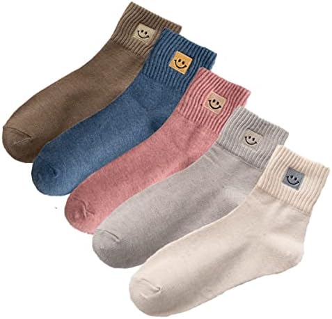 XIUYANG 5 Pairs Cute Smiling Face Socks Smiley Face Embroidery Ankle Novelty Funny Socks Gifts for Womens Socks(multicolor-2)