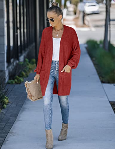 Merokeety Women's Open Front Chunky Knit Sweater Oversized Lantern Sleeve Cardigan Outwear Rust #TOP4